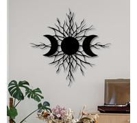 Metal Art Wall Decor Dark Triple Moon Moon Phase Tree with Sun & Branches Design for Indoor/Outdoor 15.7x15.1 Inch Gothic Boho Decor Unique for Wicca & Nature Lovers