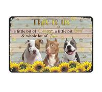 Metal Art Work for Wall Decor Pitbull Sunflower This is Us A Little Bit of Crazy Retro Decor Dog Metal Sign Vintage Home Decor Rustic Aluminum Tin Signs Wall Art Metal Poster for Garage Bar 8x12 inch