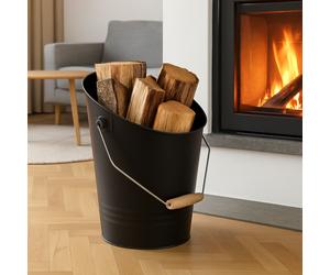 Metal Ash Bucket 8L with Wooden Handle Coal Bucket Decorative Bucket Trash Can