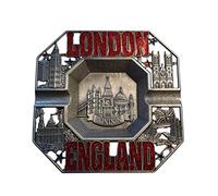 Metal Ashtray, Red London England with London Skyline in The Middle and Tower Bridge, St Paul's etc on The 4 Corners