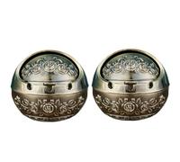 Metal Ashtray with Lids, Outdoor Ashtray, Vintage Windproof Ashtrays with Lid Decorative Desktop Smokeless Ash-tray Gifts for Home Office Decoration (Brown 2pcs)