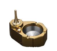 Metal Ashtray with Refillable Lighter and Permanent Matches, Multifunctional Desktop Ashtray for Home or Office Use