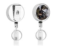 Metal Badge Clip Retractable Keychain Stainless Steel Steam Train Printing Badge Reel for Name Card Keychain