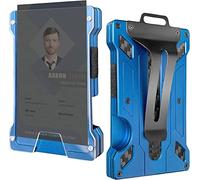 Metal Badge Holder, Slim Metal with Carbon Fiber Money Clip, Alluminium ID Card Case with Visable Window, Mini RFID Blocking Credit Card Holder, Portable Wallet for Men and Women (Light Blue)