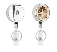 Metal Badge Reel Badge Holders with Belt Clip,Vintage Mushrooms Drawing ID Name Retractable Badge Clip for Teacher Nurse