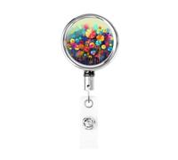 Metal Badge Reels Retractable with Alligator Clip Keychain Id Badge Holder Abstract Style Colorful Flowers Id Name Card Holders for Office Worker Doctor Nurse
