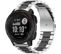 Metal Band for Garmin Instinct 1/2 Solar Watch Bands, Instinct 3 45mm Solid Stainless Steel Replacement Wristband Strap Men for Garmin Instinct Tactical/Tide/Esports/Solar, Instinct2 Black/Silver
