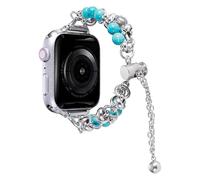Metal Bands Compatible with iWatch 42mm Beaded Bracelet, Strap Replacement Bling Smartwatch Bands Pearl Compatible with Apple Watch 42mm 44mm 45mm 46mm Ultra 49mm Series SE/11/10/9/8/7/6/5/4/3/2/1