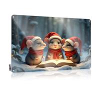 Metal Bar Decor Three Mice In Santa Hats Singing From An Open Book. Tin Sign Bar For Man Cave Stuff For Boys Room(20X30CM)