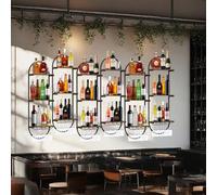 Metal bar shelves wall mounted wine rack,Bottle&Glass Holder Wood Oval Bottles Display Storage for Kitchen Dining Room Home (6pcs)