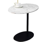 Metal Base Small End Table, Oval Marble Coffee Table, Simple Dining/Cocktail Table for Living Room/Balcony
