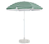 Harbour Housewares Green Striped Beach Parasol with Base - 1.74 x 1.93m - UPF 50+ Portable Garden Umbrella with White Base Lightweight UV Sun Protection Umbrella for Picnics, Garden and Beach Days