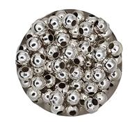 Metal Beads Large Hole Beads 4 mm, Approx. 100 Pieces, Silver Bright Round with Hole, DIY Jewellery Beads Ball, Spacer Beads, Beads, Craft Beads for Jewellery Making, Decoration, Handmade Crafts