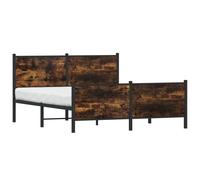 Metal Bed Frame with Headboard and Footboard Smoked Oak 140x190 cm vidaXL