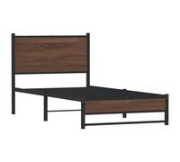 Metal Bed Frame with Headboard Base Bedstead Brown Oak 90x200 cm vidaXL
