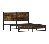 Metal Bed Frame with Headboard Base Bedstead Smoked Oak 140x200 cm vidaXL