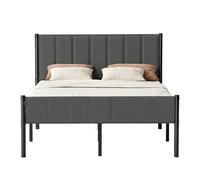 Metal bed frame with upholstered headboard and easy assembly, 196.7L x 136.5W x 104H cm / Double