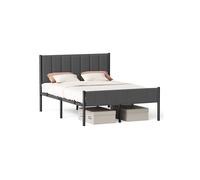 Metal bed frame with upholstered headboard and easy assembly, 196.7L x 136.5W x 104H cm / Slate Grey / Double