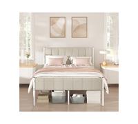 Metal bed frame with upholstered headboard and easy assembly, 197 x 136.5 x 104 cm / Cappuccino Beige / Double