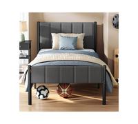 Metal bed frame with upholstered headboard and easy assembly, 197L x 91.5W x 104H cm / Slate Grey / Single