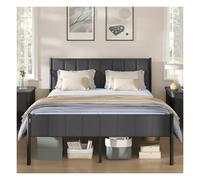 Metal bed frame with upholstered headboard and easy assembly, 207L x 151.5W x 104H cm / Slate Grey / King