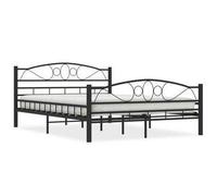 Metal Bed Frame with Wooden Slatted Base Steel Bedroom Beds Classic Design Black