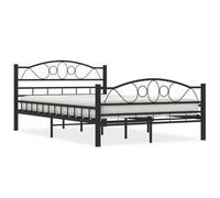 Metal Bed Frame with Wooden Slatted Base Steel Bedroom Beds Classic Design Black