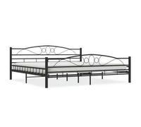 Metal Bed Frame with Wooden Slatted Base Steel Bedroom Beds Classic Design Black