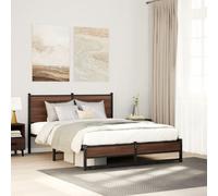 Metal Bed Frame without Mattress Brown Oak 150x200 cm King Size