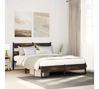 Metal Bed Frame without Mattress Smoked Oak 150x200 cm King Size