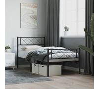 Metal Bed Frame without Mattress with Footboard Black 107x203cm