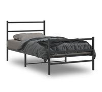 Metal Bed Frame without Mattress with Footboard Black 107x203cm