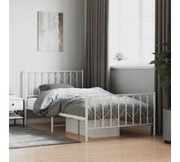 Metal Bed Frame without Mattress with Footboard White 107x203cm