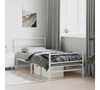 Metal Bed Frame without Mattress with Footboard White 107x203cm