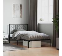 Metal Bed Frame without Mattress with Headboard Black 100x190cm