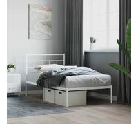 Metal Bed Frame without Mattress with Headboard White 107x203cm