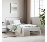 Metal Bed Frame without Mattress with Headboard White 107x203cm