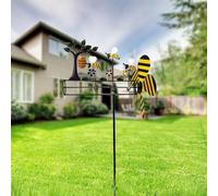 Metal Bee Windmill, Handcrafted Three Little Bee Windmill, Metal Busy Bees and Hive Propeller-Driven Whirligig, Courtyard Garden Decoration Windmill