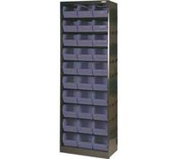 Metal Bin Cupboard With 30 Dark Grey Black Polypropylene Bins