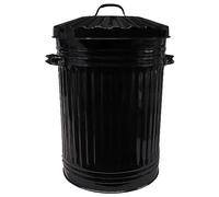 Metal Bin Retro Dustbin Waste Rubbish Bin Rubbish Waste Animal Feed Outdoor or Indoor Bin, Black Metal Bin 45L