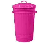 Metal Bin Retro Dustbin Waste Rubbish Bin Rubbish Waste Animal Feed Outdoor or Indoor Bin, Pink Slim Tall Tapered Steel Bin 45L