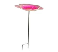 Metal Bird Bath from The Wildwood Range Pink Flower Design with Ground Stake -Watering Station, Birds Bath For Outside, Garden Decor, Gardening Supplies