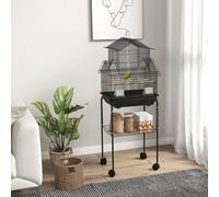 PawHut Metal Bird Cage w/ Perch, Food Container, Handle, for Finch, Canary, Black