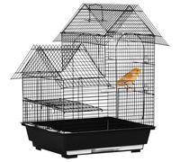 PawHut Metal Bird Cage w/ Stand, Parrot Cockatiel Budgie Finch Canary, Includes Food Containers Swing Ring Tray, Black, 39 x 33 x 47 cm Aosom UK