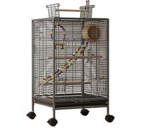 Metal Bird Cage with Roller Stand Water Dispenser, Extra Large Canary Cage for Parakeets, Lovebirds, Parrots, Finches, Black