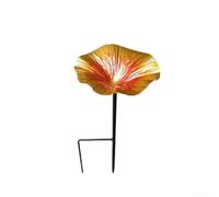Metal Bird Feeder And Bath For Combo, Flower Shaped Watering Station For Bees, Sturdy Iron Wildlife Friendly Bird Bath, Outdoor Pollinator Garden Decor With Ground Stake(Yellow)