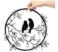 Metal Bird on Tree Branch, Metal Wall Art Decor, Modern Minimalist Silhouette Wall Hanging Decoration for Gift, Black Line Wall Sculptures for Home Bedroom Living Room Garden Studio Bar (30x30CM) (A)