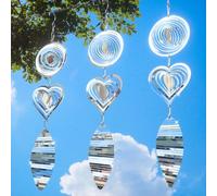Metal Bird Scare Discs Set, Wind Spinner 3D Hanging Wind Sculptures, Bird Scare Devices Outside Outdoor Garden Decor, Mirrored Wind Chime to Scare Birds Away from Yard Patio Farm (2Set 6Pcs)