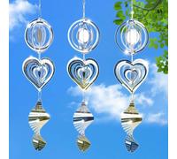 Metal Bird Scare Discs Set, Wind Spinner 3D Hanging Wind Sculptures, Bird Scare Devices Outside Outdoor Garden Decor, Mirrored Wind Chime to Scare Birds Away from Yard Patio Farm (3Set 9Pcs)