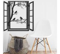 Metal Bird Window Wall Art Bird on A Branch Window Scene Wall Hanging for Home Living Room Office Outdoor Nature Inspired Home Decor (Black, 31.5x31.4 inch/80x80 cm, Metal)